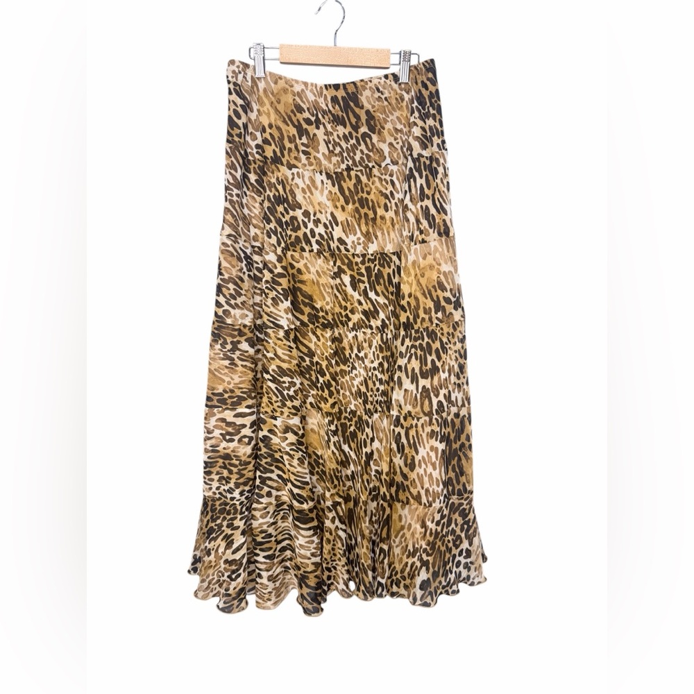 Ruby Rd. Leopard-Print Flowing Maxi Skirt in Brown and Cream